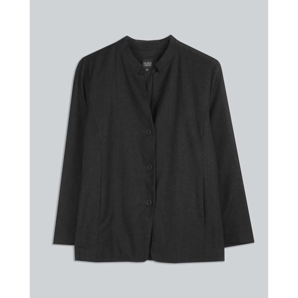 Eileen Fisher Stretch Flannel Melange Blazer Jacket Wool Button Front size Large